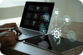 Laptop with holographic icons