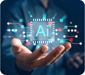 Hand holding a glowing AI chip