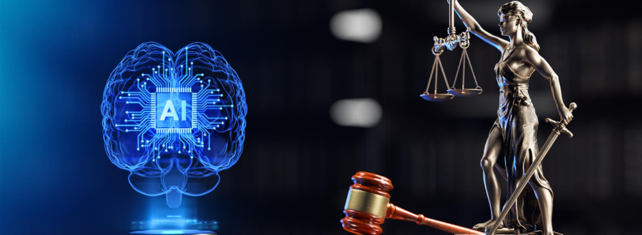 AI and Legal Technology - Brain with AI text and scales of justice